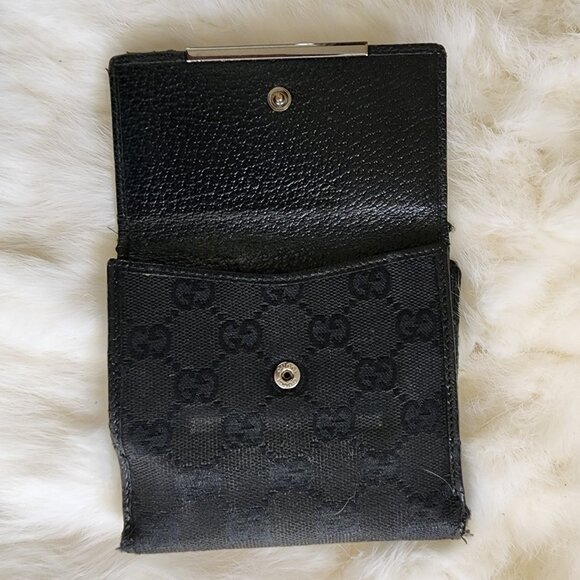 GUCCI Womens Black Canvas Guccisima Wallet Monogram GG Bi Fold Card Holder - Picture 2 of 10